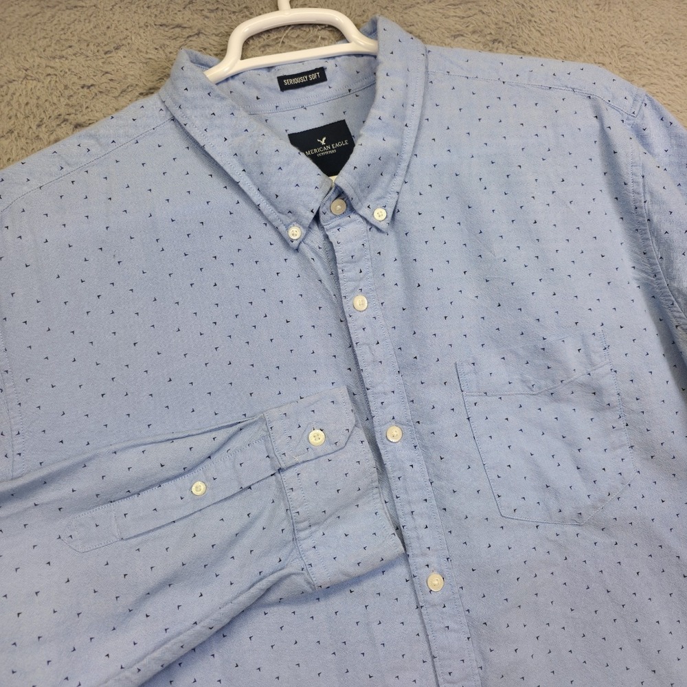American Eagle Shirt Mens 3XL Blue Button Up Seriously Soft Arrow Print‎ Preppy